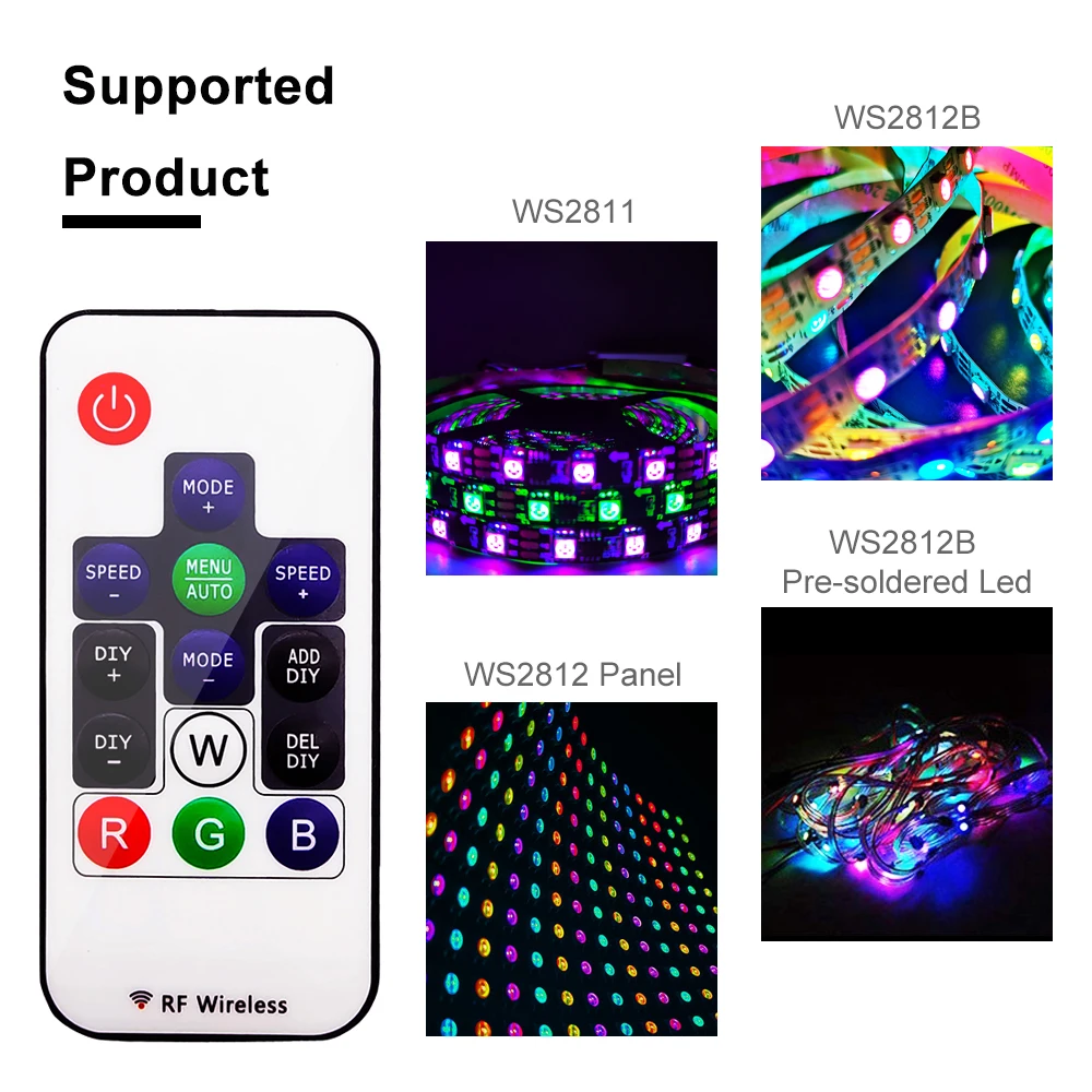 DC5-24V 14Keys Smart Led Controller Mini Wireless Full Color Remote For Individual Addressable 5050 RGB Strip Light Pixel Dimmer