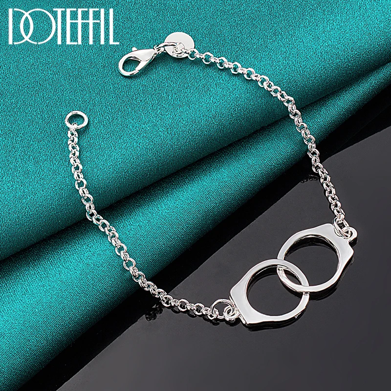 DOTEFFIL Double Round Circle Bracelet Chain 925 Sterling Silver For Women Man Wedding Engagement Party Jewelry