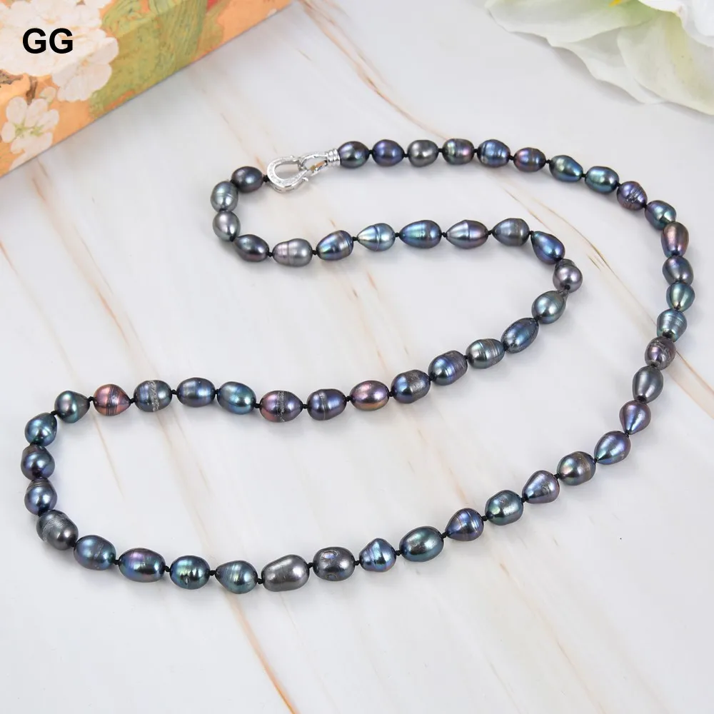 GuaiGuai Jewelry Freshwater Black Rice Pearl Long Necklace For Women 32