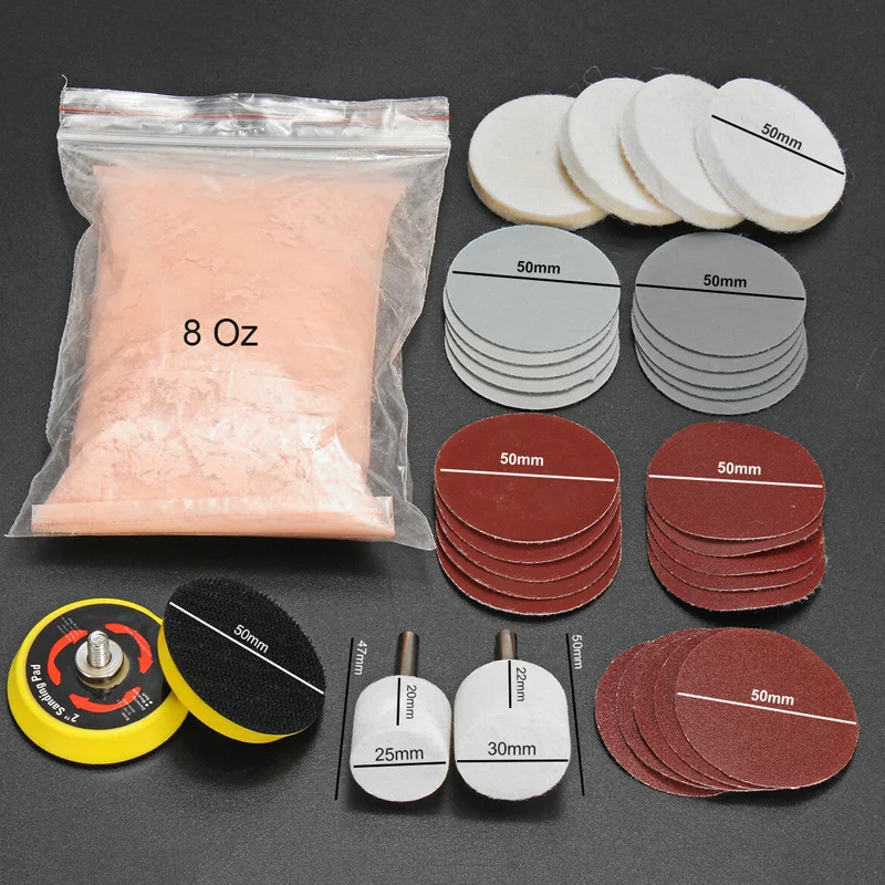 34pcs/Set Deep Scratch Remover Car Glass Polishing Kit Cerium Oxide Powder Sanding Disc LB88