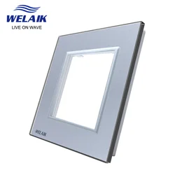 WELAIK EU European Standard 80*80mm Light Wall Touch Switch Socket Outlet Square Hole Crystal-Glass-Panel DIY Parts Module A18W1