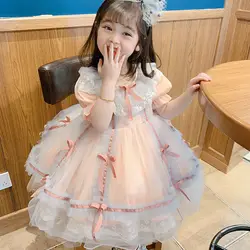 Toddler Birthday Pink Bow Tutu Dress Turkey Spanish Lolita Costume Easter Party Flower Girls Wedding Dresses Vintage Baby Dress