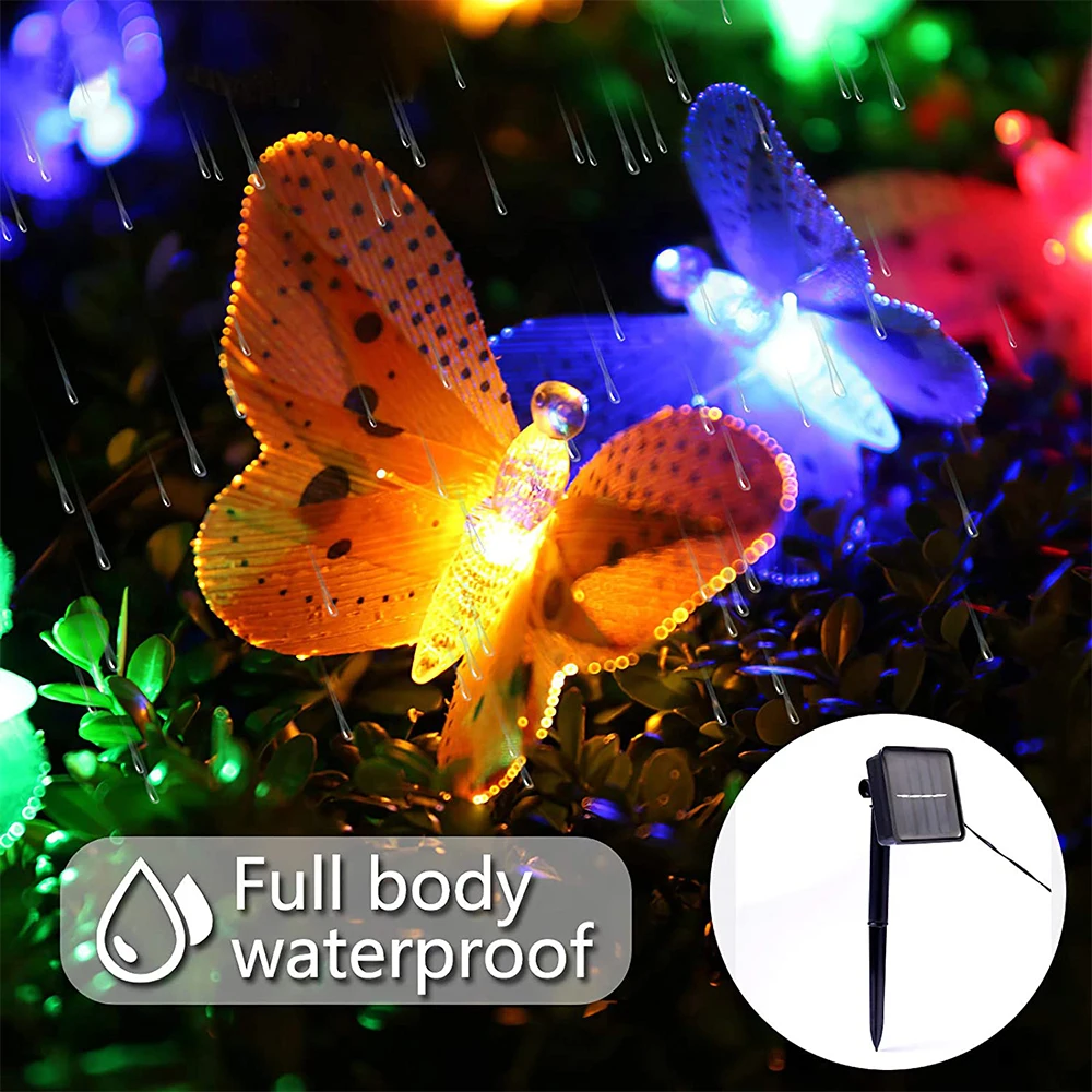 Luce solare a Led a forma di farfalla a forma di stringa di fata in fibra impermeabile luce da giardino per esterni luce per la decorazione della festa nuziale di natale