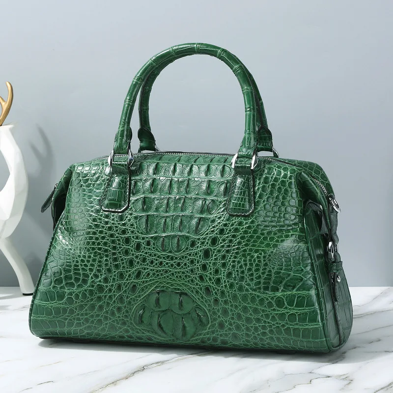 Genuine Crocodile Skin Lady Pillow Purse Authentic Real Alligator Leather Female Green Handbag Women's Large Soft Shoulder Bag