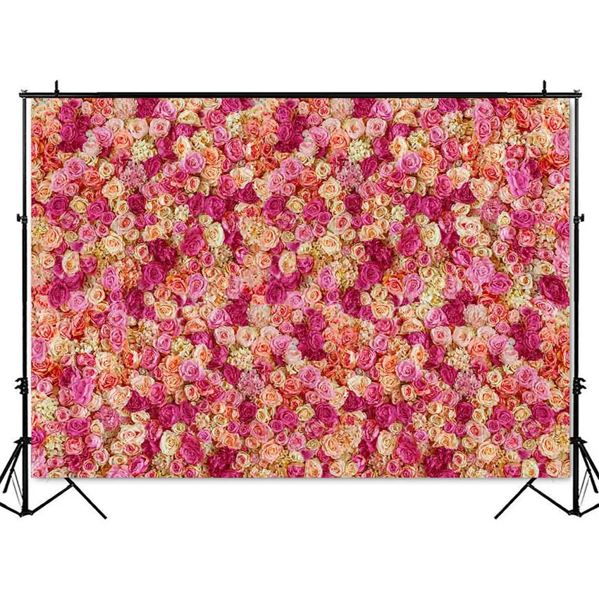Fondo fotográfico de pared con flores rojas, telón de fondo para fotografía de boda, ducha, boda, flores rosas y Rojas