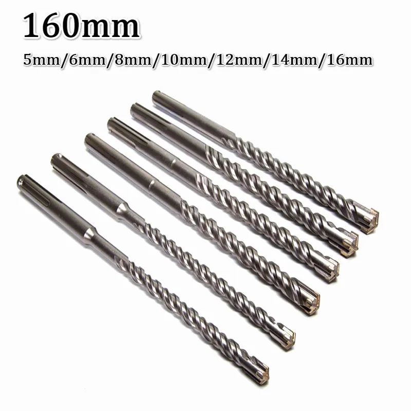 160mm Electric Hammer Drill Bits Cross Type Tungsten Steel Alloy SDS Plus 5/6/8/10/12/14/16mm for Masonry Concrete Rock Stone