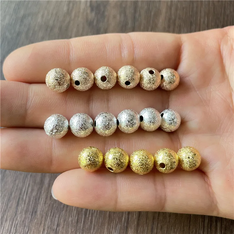 JunKang 6/8/10mm 3-color silver gold KC frosted stardust copper ball positioning beads DIY making Bracelets and Necklaces