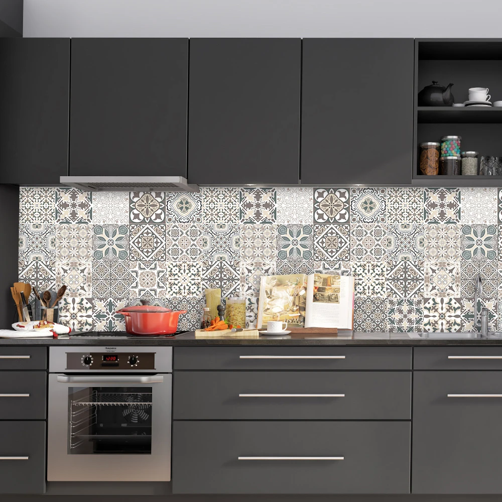 Portuguese Style Retro strip Tiles Ceramics Wall Sticker Kitchen Bathroom Wardrobe Art Mural Home Decor Peel & Stick Wall Decals