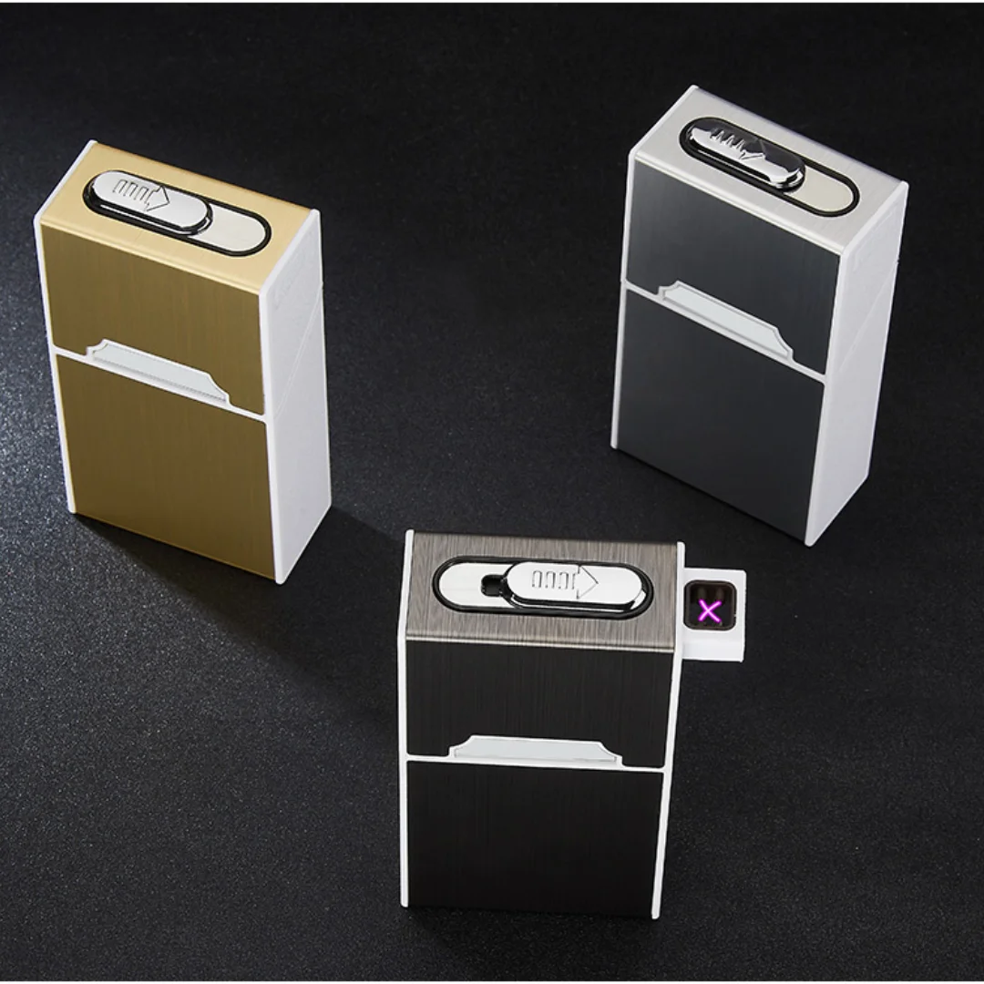 

Double Arc Electronic Lighter with USB Charging Cable, Plasma Lighter, 20Pcs Capacity Cigarette Case, New