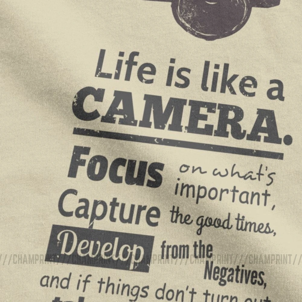 Vintage Chic Life Is Like A Camera T-Shirts for Men Cotton T Shirt Photographer Short Sleeve Tees Plus Size Clothing