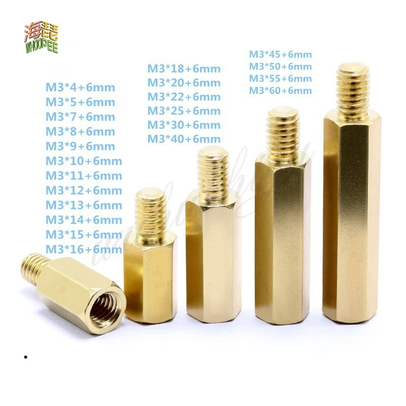 Gwint M3*L+6mm 20 lub 50szt Sześciokątny mosiężny element dystansowy Śruba dystansowa Słupek PCB Komputer PC Płyta główna Żeński męski element dystansowy