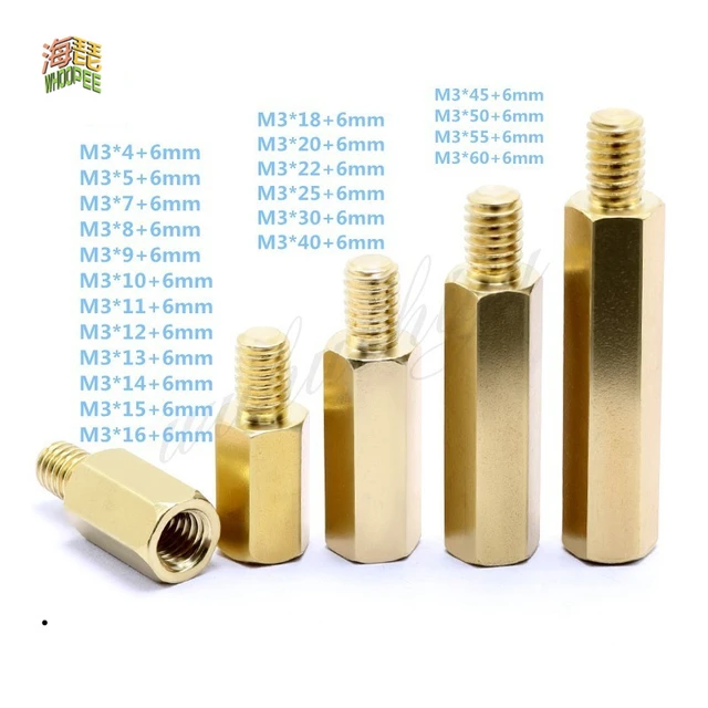 Gwint M3*L+6mm 20 lub 50szt Sześciokątny mosiężny element dystansowy Śruba dystansowa Słupek PCB Komputer PC Płyta główna Żeński męski element dystansowy