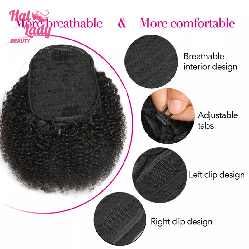 100% Real Human Hair Ponytail for Women Drawstring Afro Kinky Curly Ponytails Human Hair Clips In Mongolia Hairpieces Extension