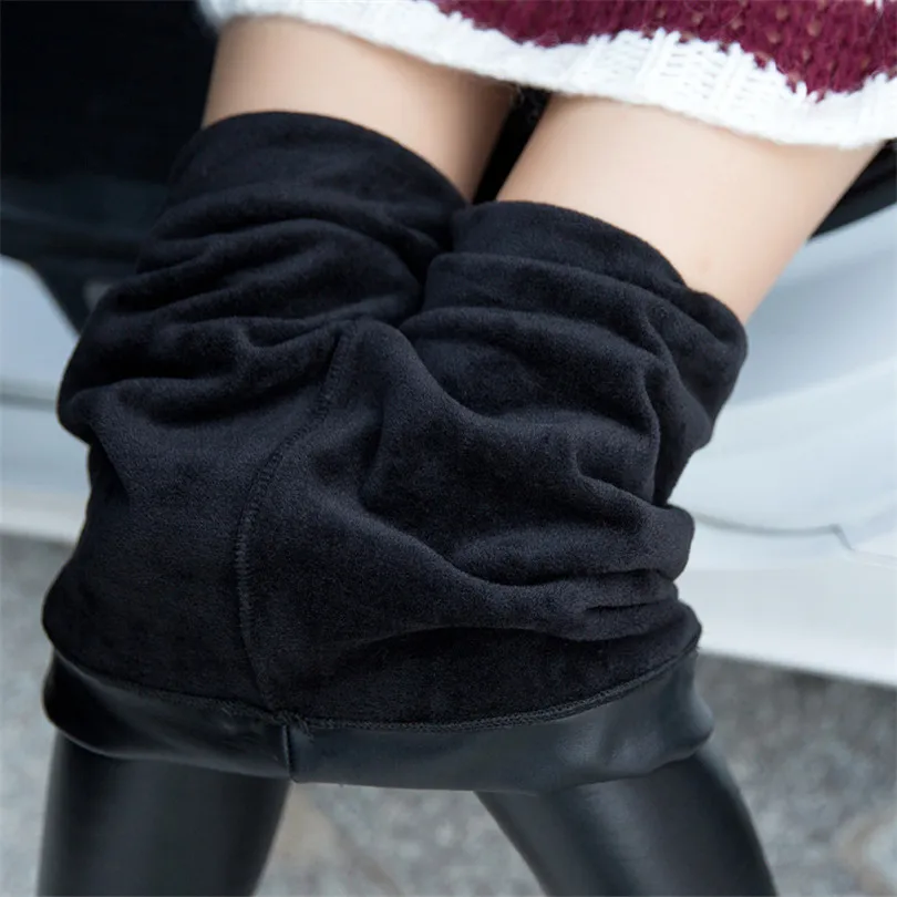 CUHAKCI Faux Leather Winter Legging High Waist Jegging Velvet Female Keep Warm Pants Black Trousers Casual