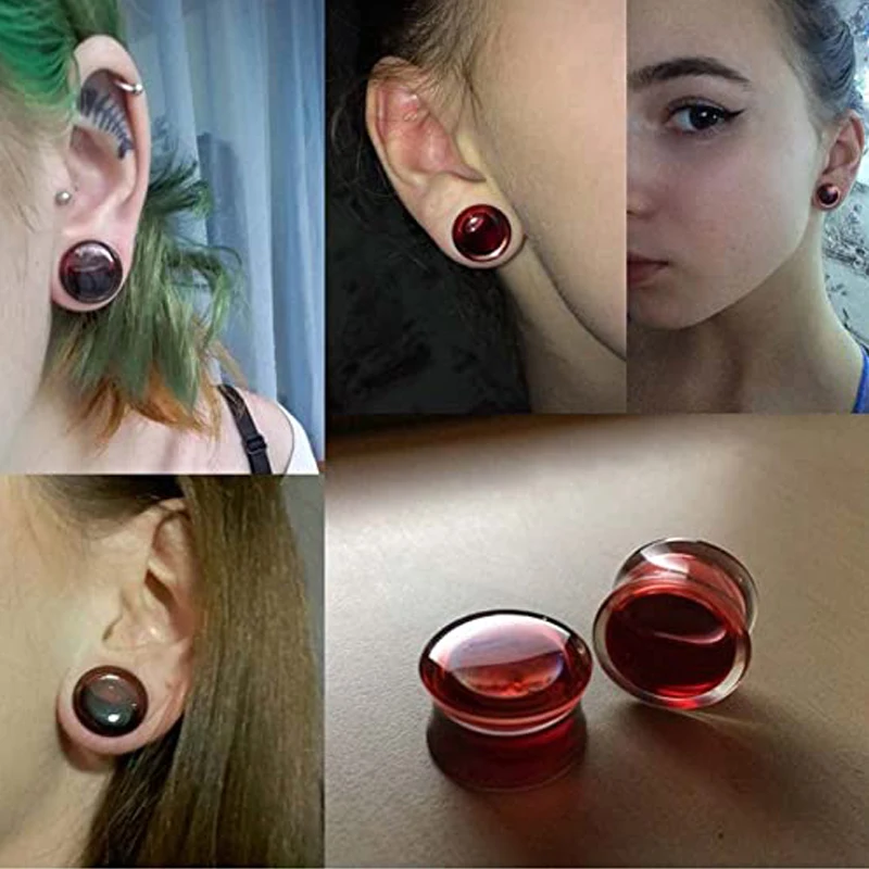 2pcs Trendy Blue Red Liquid Blood Acrylic Ear Plugs Tunnels Lobe Earrings Piercing Oreja Luminous Ear Expander Jewelry for Gift