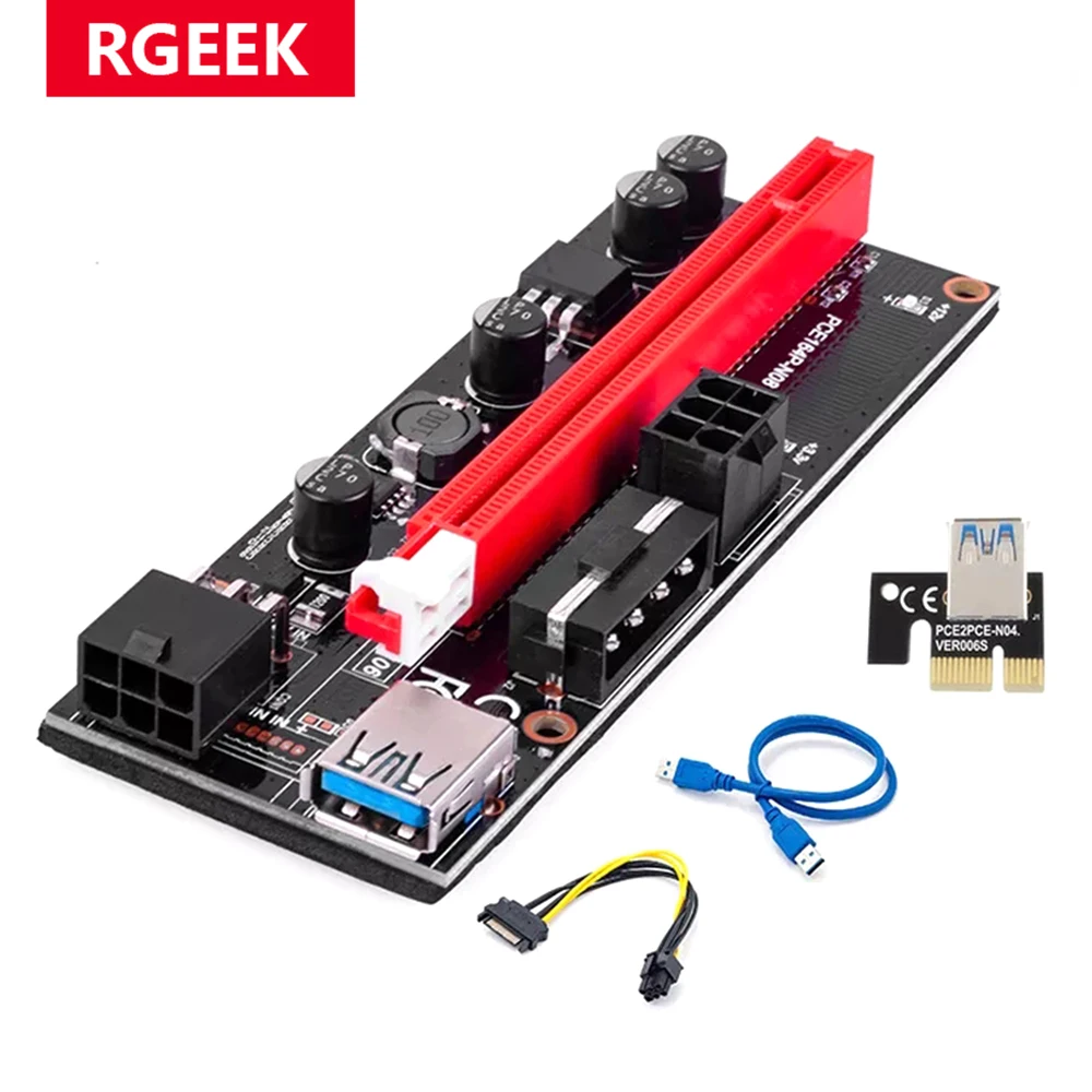 RGEEK USB 3.0 PCIE Riser 006 009S PCI Express X1 to X16 SATA to 4Pin 6Pin Molex Power Spilitter Cable PCI-E Riser for Video Card