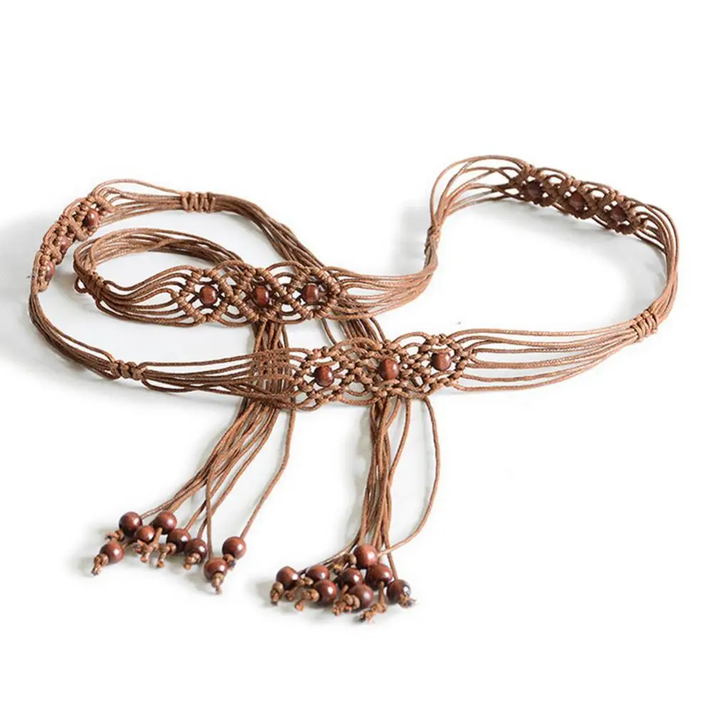 

Women Belts Bohemia Fashion Handmade Beads Braided Rope Female Waist Belt Strap Dress Slim Waistband
