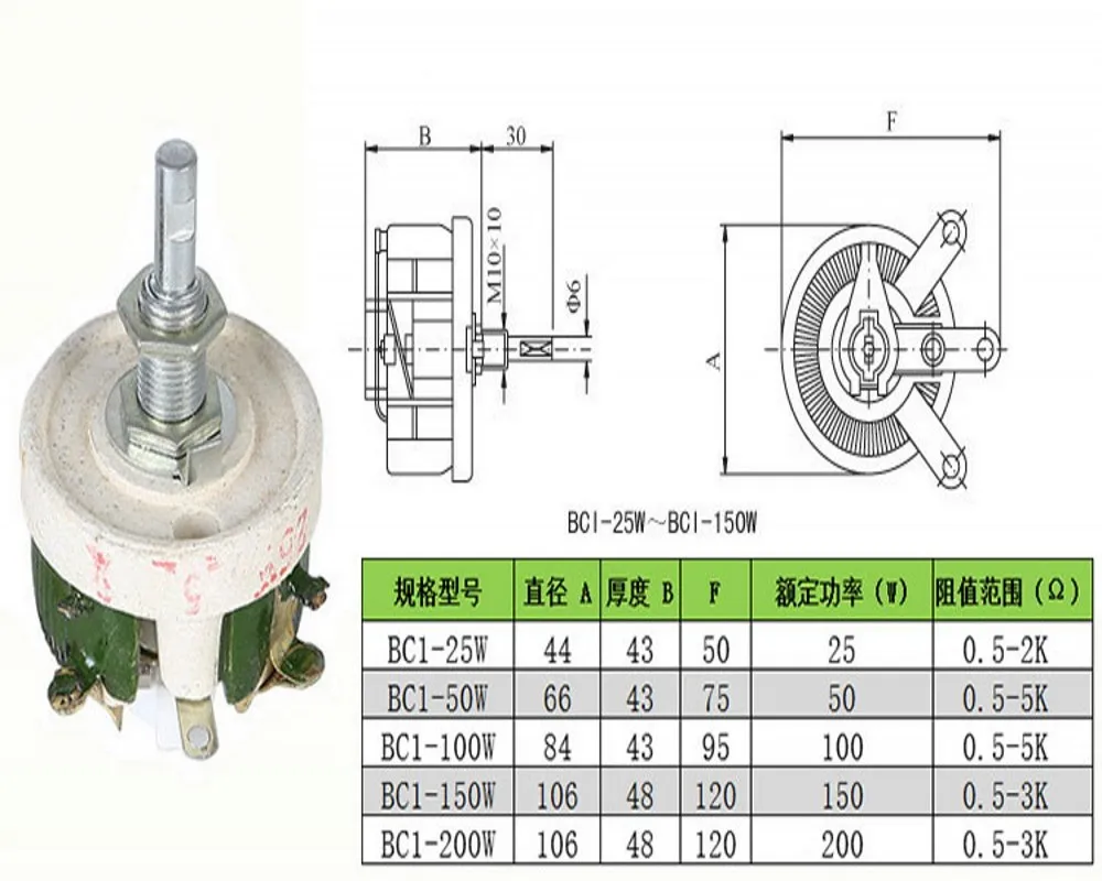 Wirewound Disk Ceramic Potentiometer Adjustable Rheostat Resistor BC1-100W 5R/10R/20R/30R/50R/100R/150R/200R/300R/500R/1KR/2KR