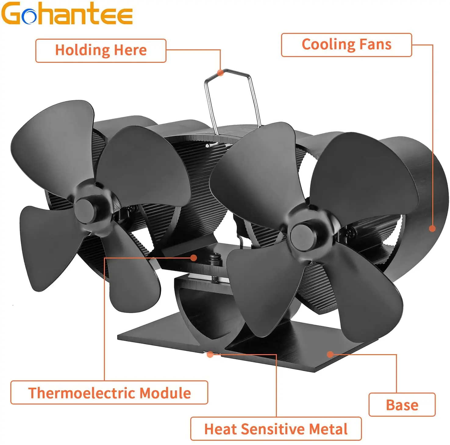 Ventilador de doble cabeza para chimenea de leña, sistema de ventilación de 8 aspas alimentado por calor, ecológico, silencioso, de alta calidad, 1 Juego