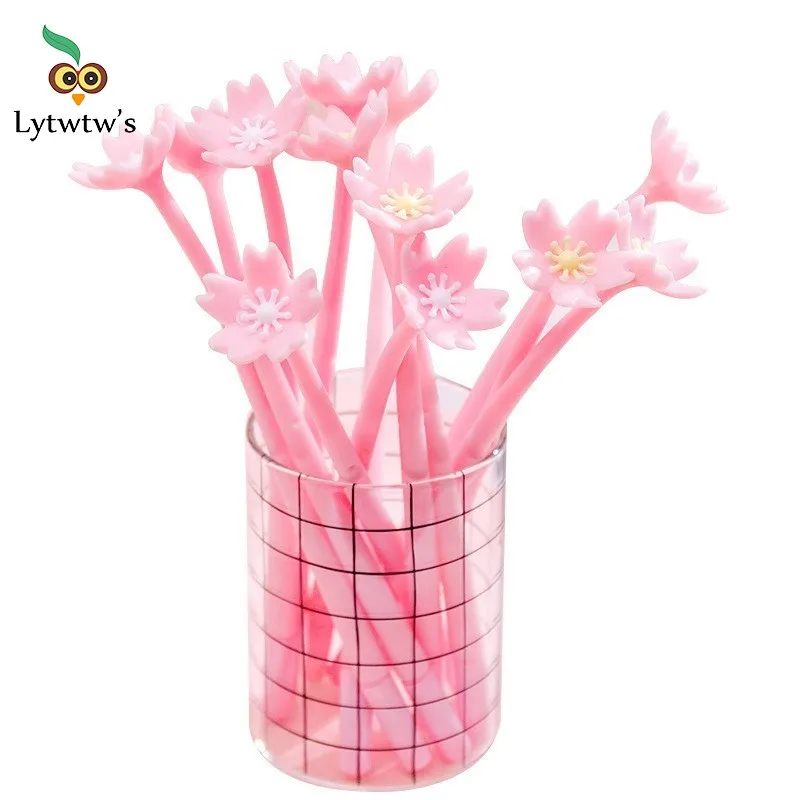 

2Piece Lytwtw's Silicone Pink Creative Cute Kawaii sakura Flower Stationery Office School Supplies Gel Pen Sweet Pretty Lovely