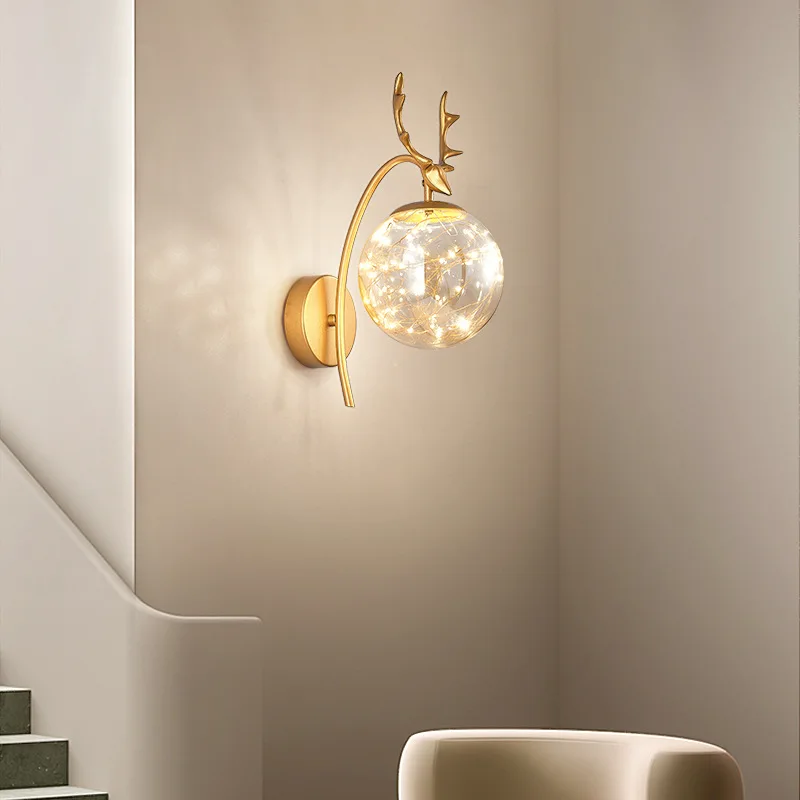 

Modern Led Antlers Wall Lamp Nordic Gold Lighting Fixture Glass Ball Sconces Bedside Bedroom Light Indoor Living Room Decoration