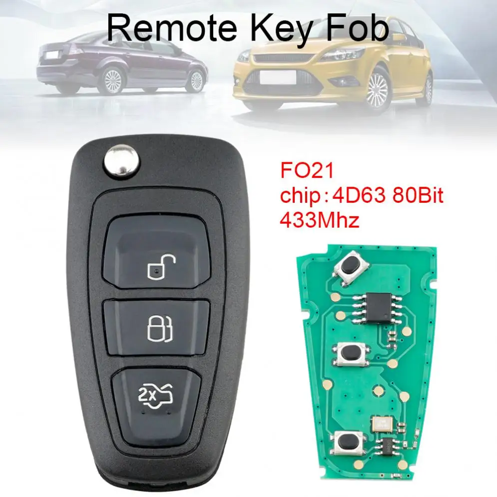 

433 МГц 3 кнопки флип дистанционного ключа Fob с 4D63 80Bit чип и F021 лезвие подходит для Ford / Focus / Mk1 / Mondeo