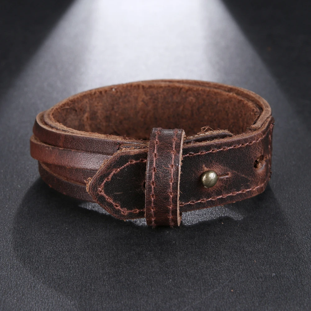 2024 Trend Jewelry Vintage Handmade Weave Multi-layer Genuine Leather Bracelet Men Charm Cuff Wide Leather Bracelet Pulsera