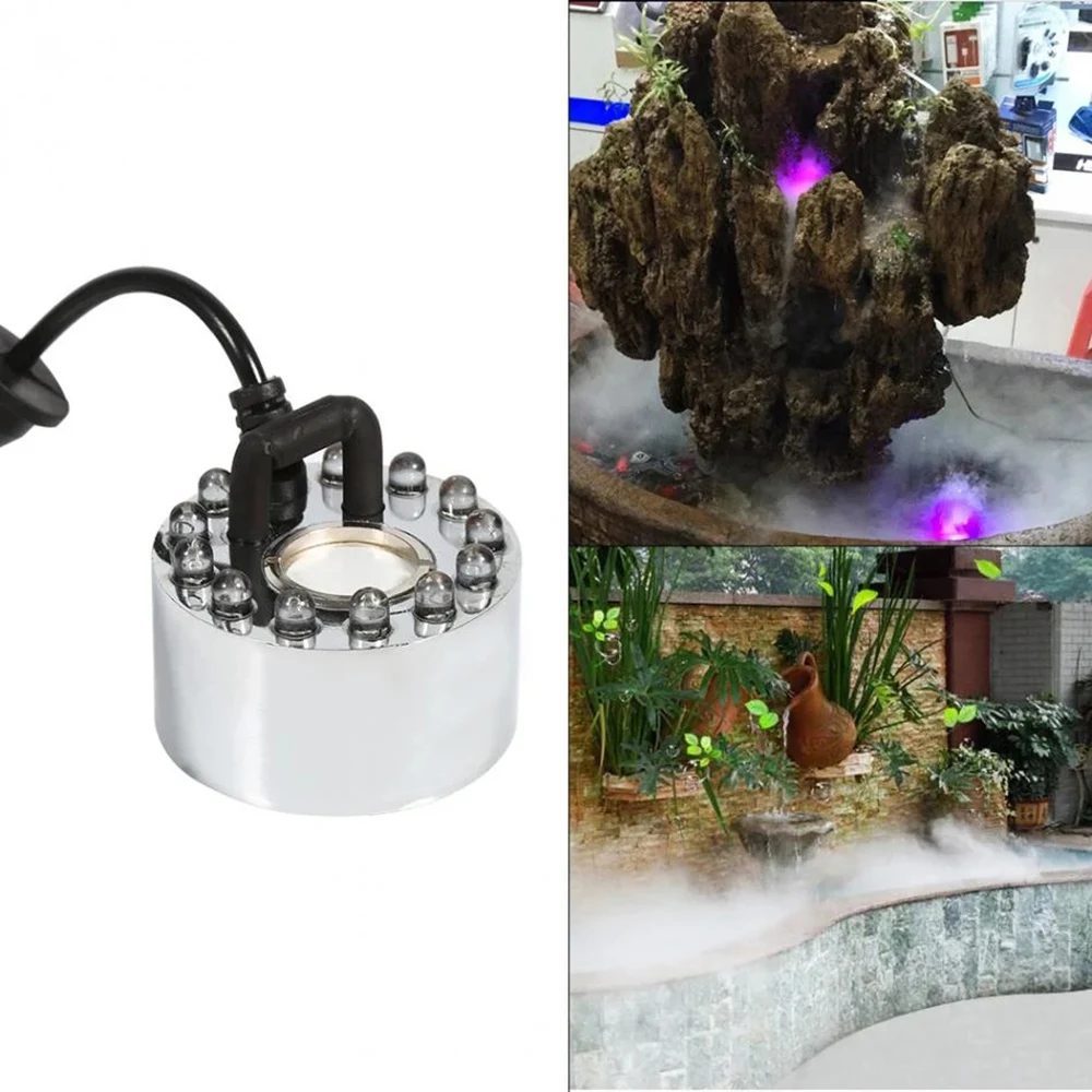 New 16mm Fogger Water Fountain Pond Ultrasonic Atomizer Air Humidifier   12 LED 400mL/H Industrial Evaporator Air Purifier