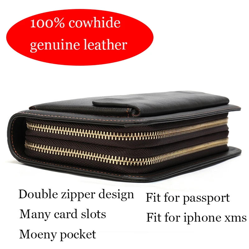 WESTAL Men\'s Wallet Genuine Leather Men Clutch Bag Double Zip Passport Wallet for Cards Coin Long Wallets Purse Hand Bag Pouch