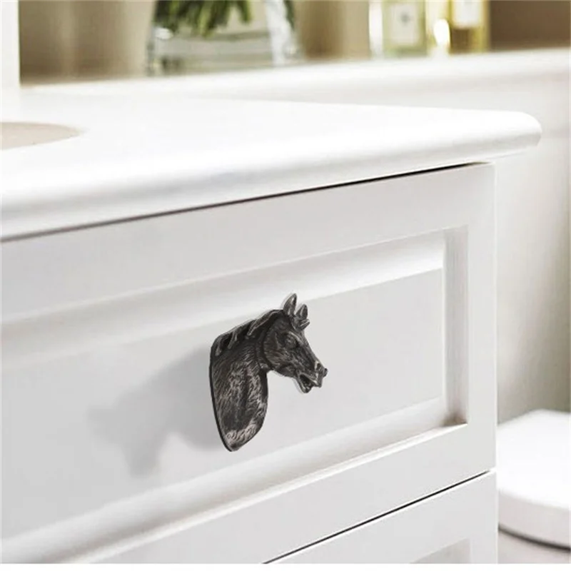 Zinc Alloy Cabinet Knobs Door Pull Handles Horse Head Deer Cupboard Drawer Wardrobe Furniture Handle Kids Kitchen Home Decor