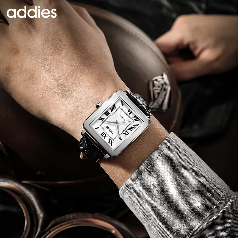 Addies Stainless steel Mens Quartz Watches Business Dress Waterproof Wristwatch Men Luxury Breathable Leather watch men Gifts