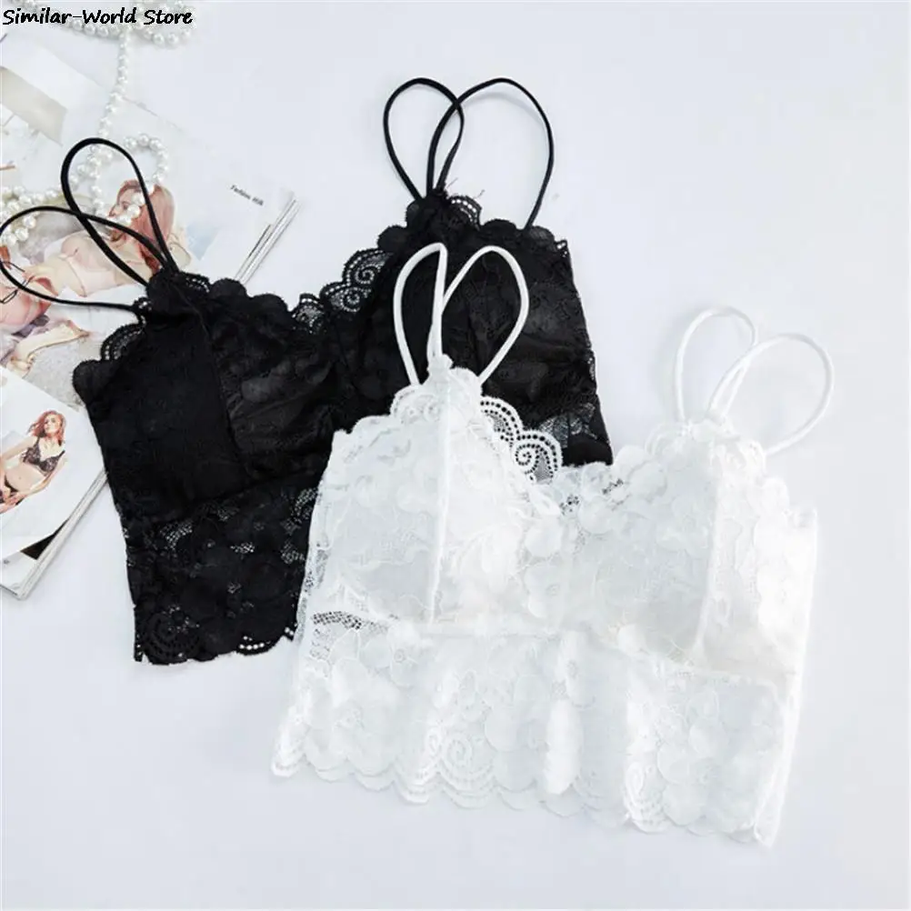 Women Lace Vest Bra Hot Sell Stylish Sexy Women's Sleeveless Lace Flower Hollow Out Solid Vest Crochet Tank Tops Bra