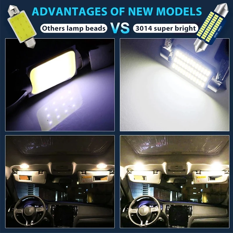 10PCS C5W LED Car Interior Reading Light License Plate Lamp Auto Room Ceiling Dome Lamp Festoon 31mm 36mm 39mm 41mm 4000K