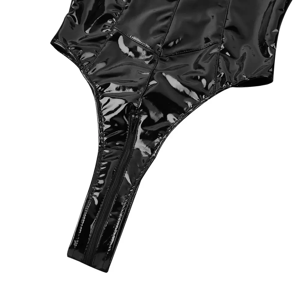 Women Sexy Below Open Crotch Leather Bodysuit For Sex Erotic Bottom Crotchless Catsuit Porn Breast Exposing Shiny Latex Lingerie