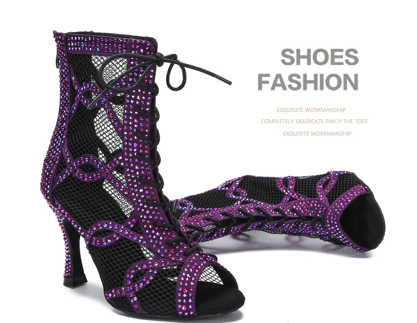 CINMIDY Tanzstiefel Bauchtanz-/Pole-Dance-Schuhe Damen Latein-Tanzschuhe Atmungsaktive Mesh-High-Heels Ballsaal-Tanzschuhe – Detail 3