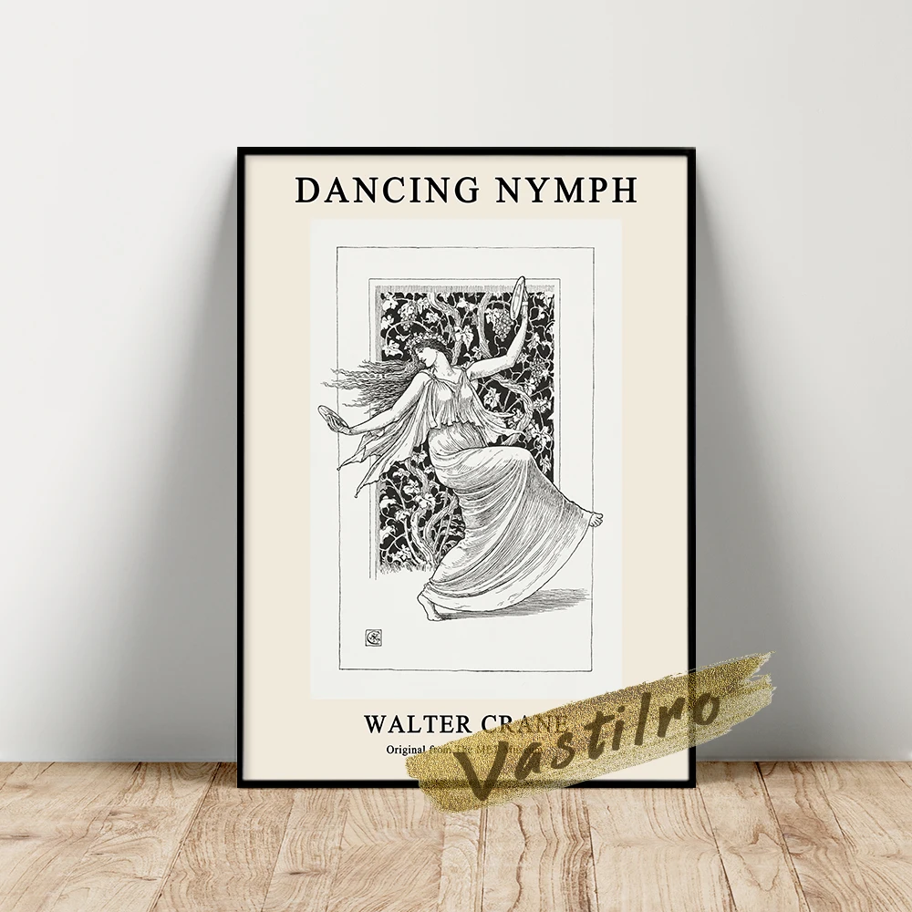 Walter Crane Poster, Crane Dancing Nymph Wall Picture, Walter Figure Sketch Portrait Painting, Retro Black White Dancer Prints