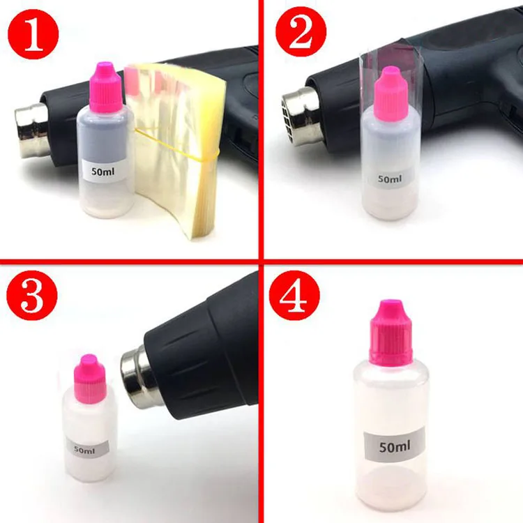 200 teile/los Schrumpf Schlauch Klar PVC Wrap Film für 5ml 10ml 15ml 20ml 30ml 50ml Kunststoff Flasche E Flüssigkeit Flasche Freies Shpping – Detail 4