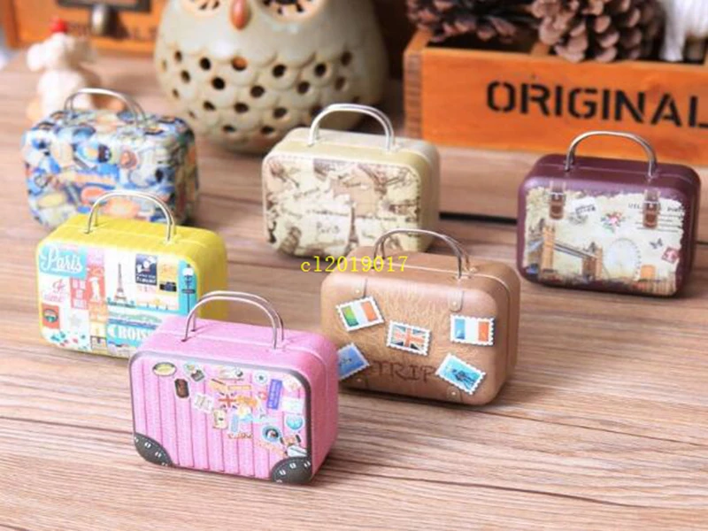 

120pcs Continental Mini Tin Box Retro Suitcase Handbag Small Rectangular Candy Box Small Tin Container