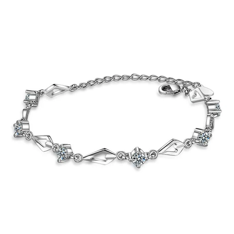 KOFSAC New Exquisite Zircon Geometry Bracelet Girl Jewelry 925 Sterling Silver Bracelets For Women Anniversary Party Accessories