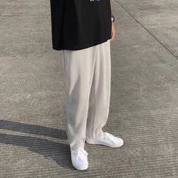Pantalones rectos plisados para hombre, ropa de calle informal, cintura elástica, seda de hielo, versión coreana, nueva moda