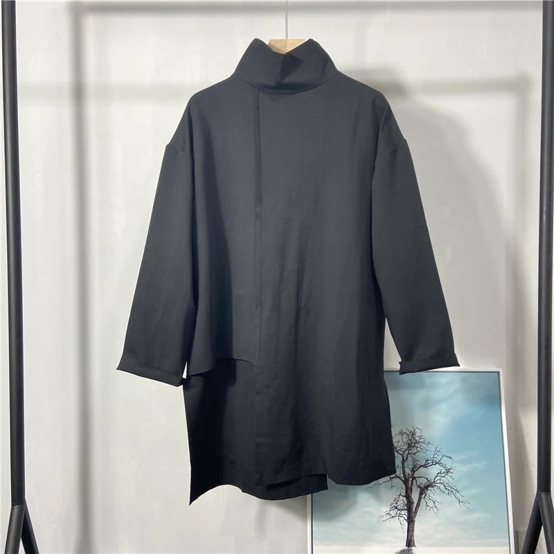 Men's Long-Sleeve T-Shirt Spring And Autumn New Personality Irregular Hem Stand Collar Dark Casual Loose Large Size Jacket