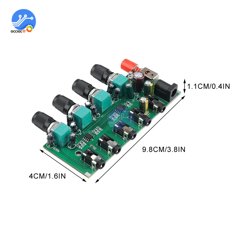 AU-401 DC 5V-12V สเตอริโอมิกเซอร์4อินพุต1เอาต์พุตแยกควบคุมบอร์ดเสียงผสม DIY แอมป์หูฟัง