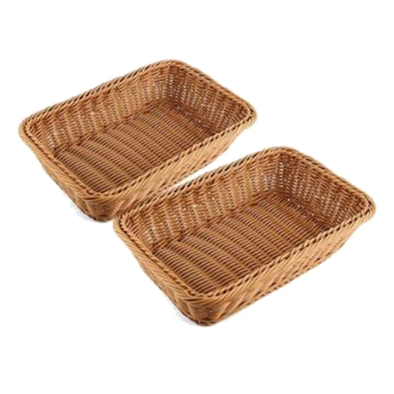 LUDA 2 Pcs Rectangular Basket for Table or Counter Display for Bread,Fruits and Vegetables Wicker Baskets for Markets,Bakery