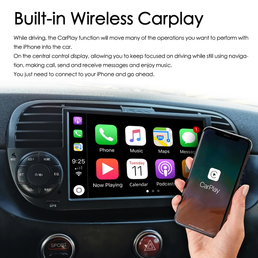 128GB 7inch Android 14 Screen For FIAT 500 Stereo Autoaudio GPS Carplay Audio Navigation Car Radio Multimedia Player Head Unit