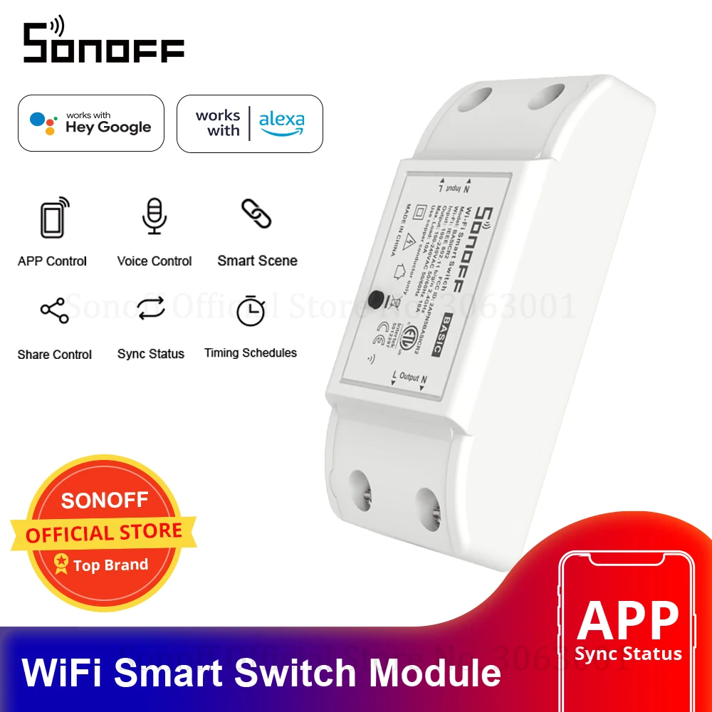 Cheap Sonoff Basic Wifi Switch Universal DIY Remote Wireless Smart Switch Domotica Wifi Light Switch Smart Home Works with Alexa