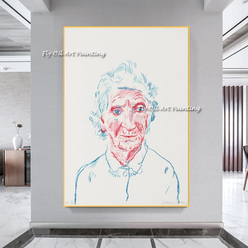 

100% Hand Painted Simple Abstract David hockney grandmother protrait figure Oil Painting picture Wall Art Home Decor Picture