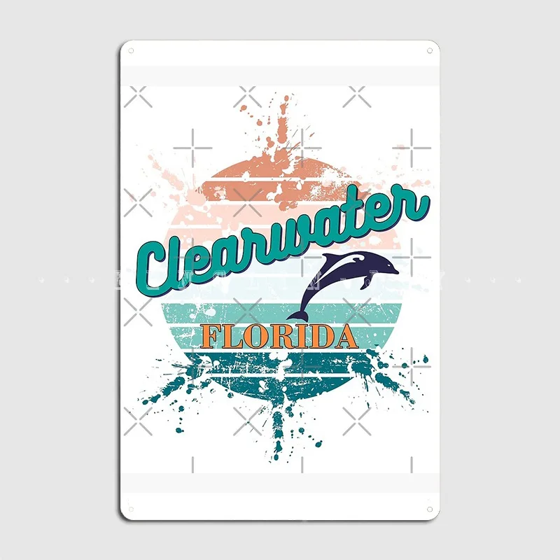 Clearwater Florida Exploding Watercolor Retro Sunset Poster Metal Plaque Customize Wall Decor Party Tin Sign Posters