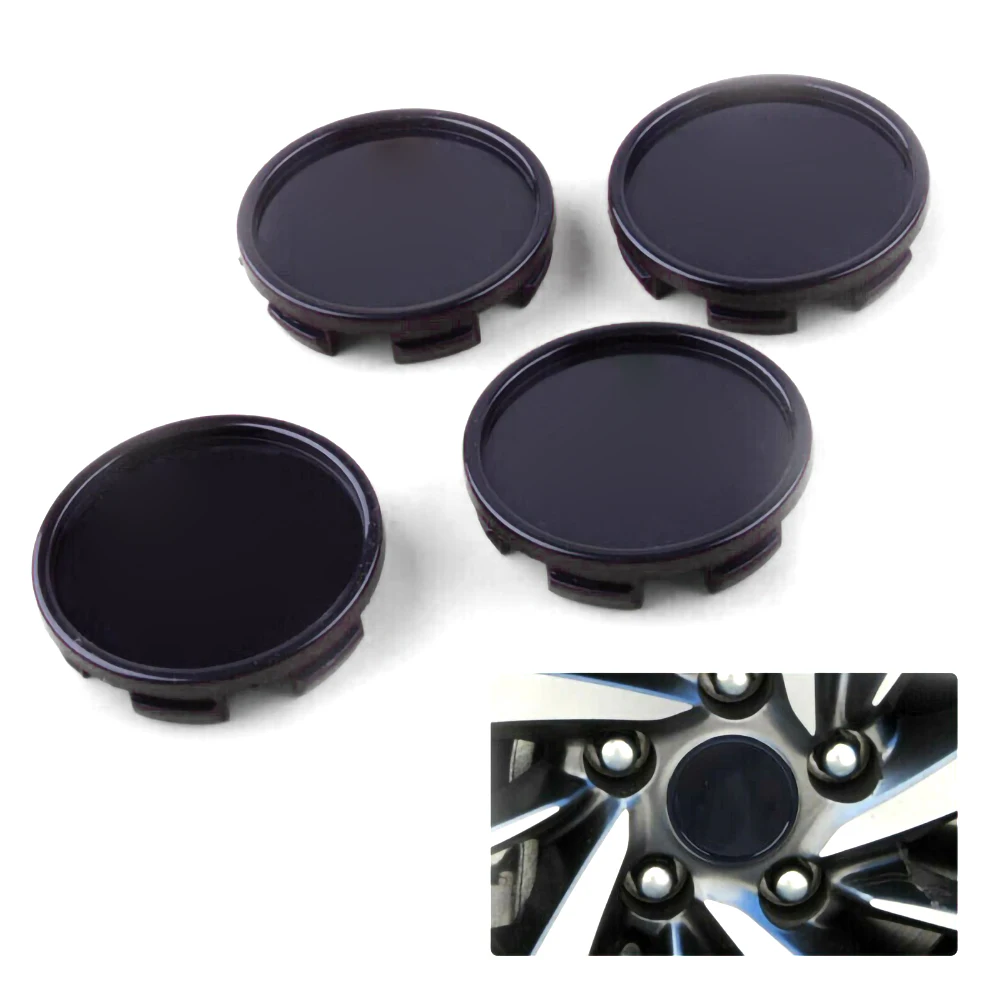 4pcs Black ABS Car Wheel Center Hub Cap Decorative Cover Kit 58mm 53mm Automobile Rim Hub Dust-proof Decoration Badge