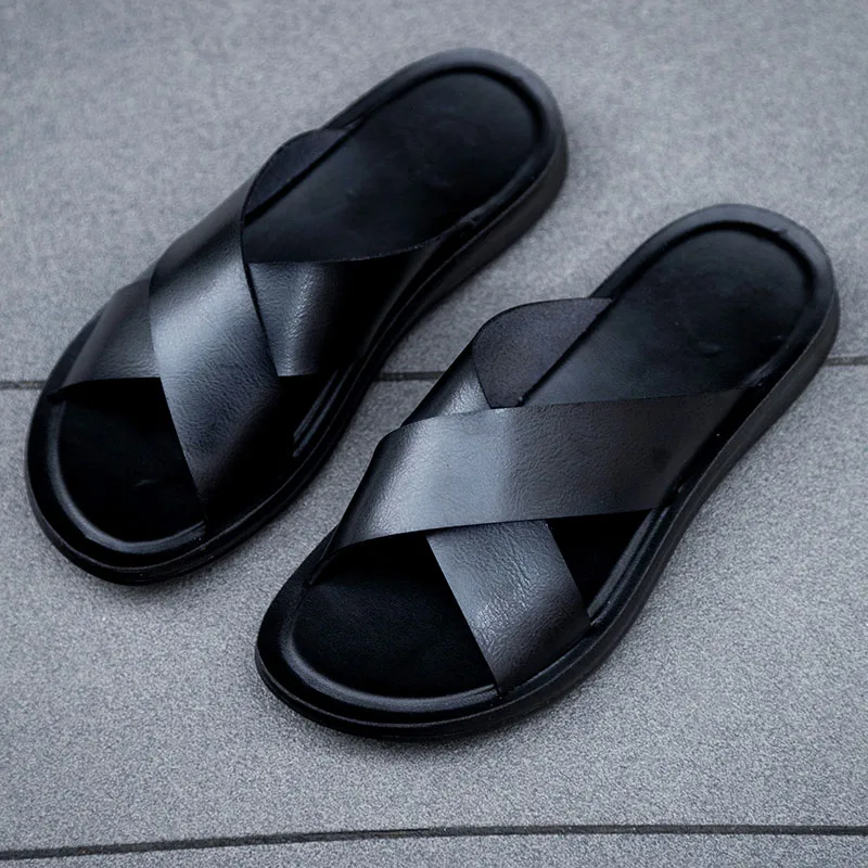 

YEINSHAARS Summer Sandals Men Leather Classic Roman Open-toed Slipper Outdoor Beach Rubber Summer Shoes Flip Flop Water Sandals