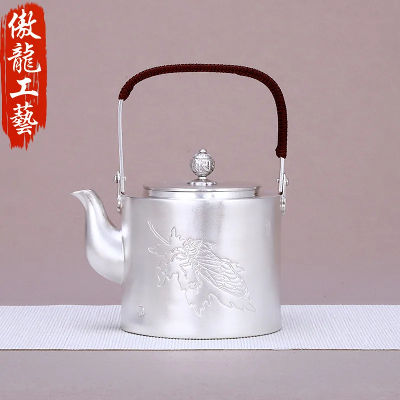 Teapot, kettle, hot water teapot, iron teapot, stainless steel kettle, tea bowl, 900ml capacity, handmade S999 sterling silver t